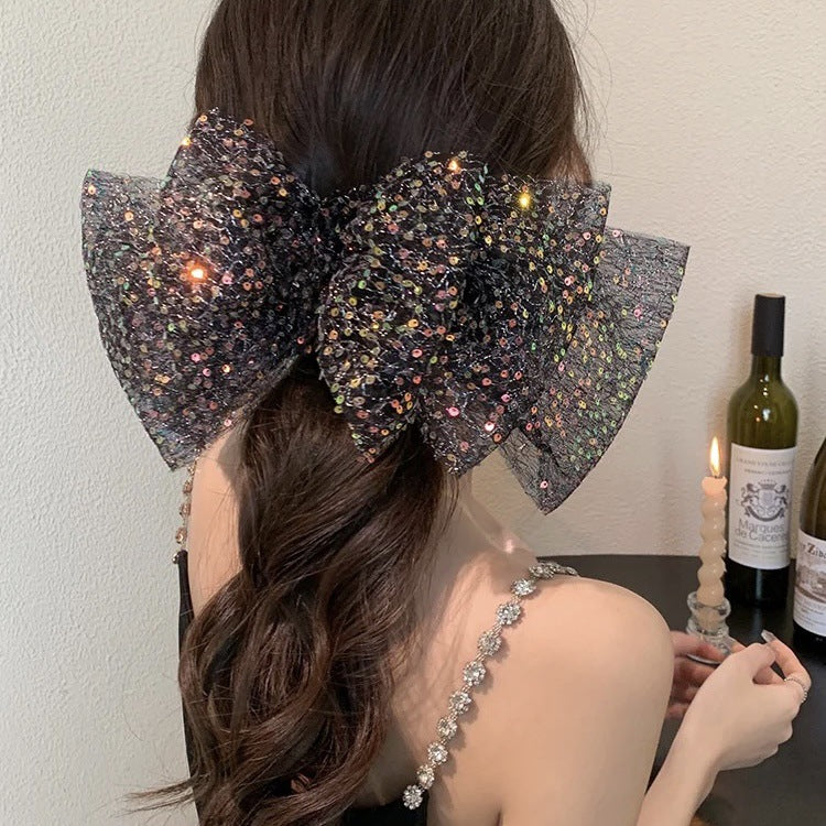 Wholesale Oversized Cloud Sequin Mesh Bow Hair Clip